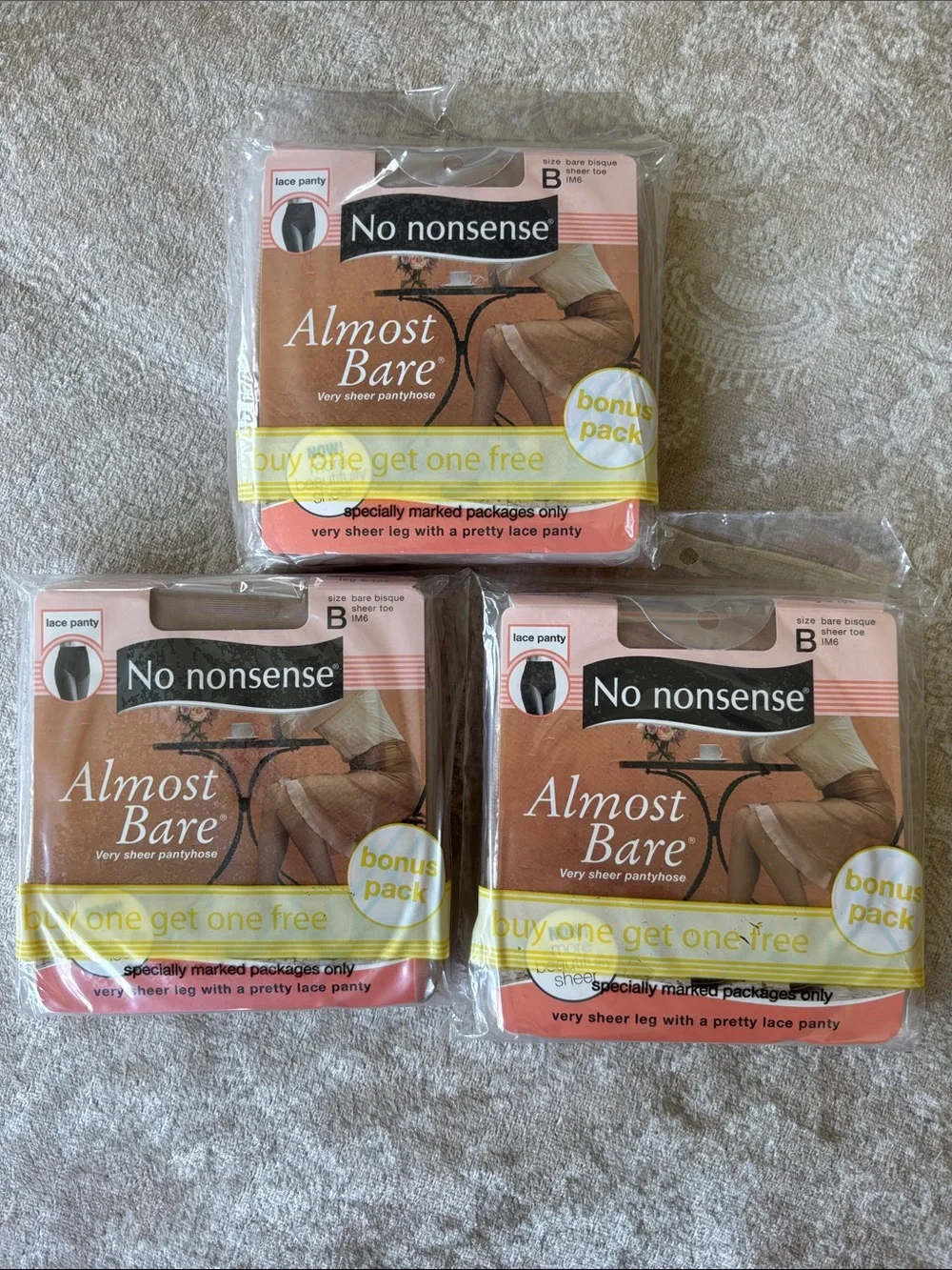 6 Pairs No Nonsense Almost Bare Very Sheer Pantyhose w/ Lace Panty Bare Bisque